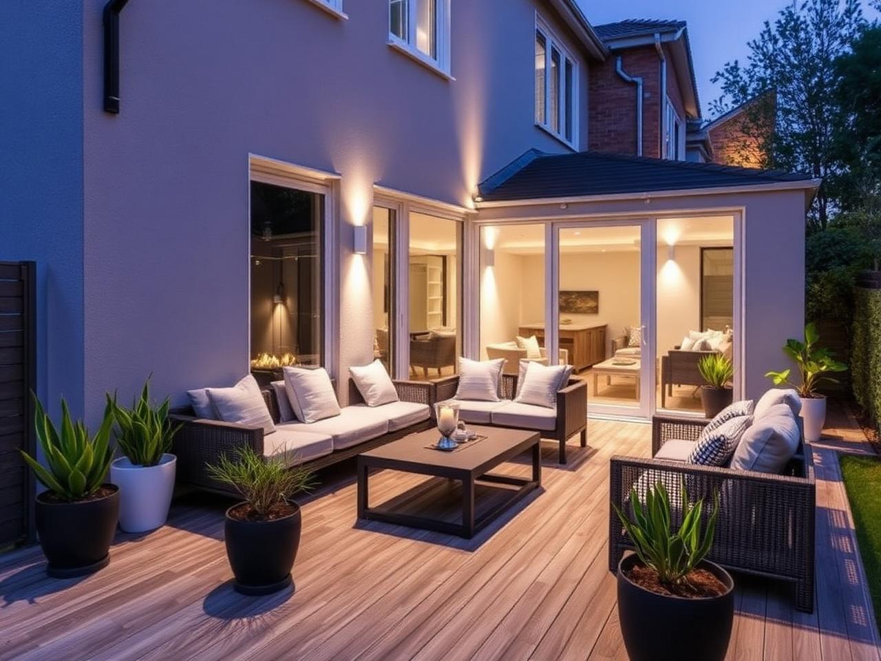Terrasse bois composite moderne avec salon de jardin